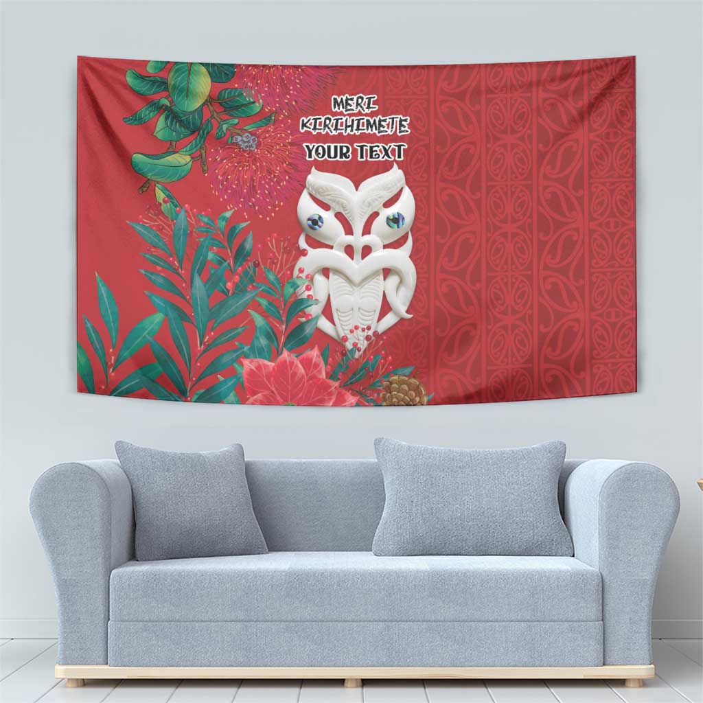 Maori Wheku Meri Kirihimete Personalised Tapestry All Red Indigenous Maori Motif - Aussie Hoodie