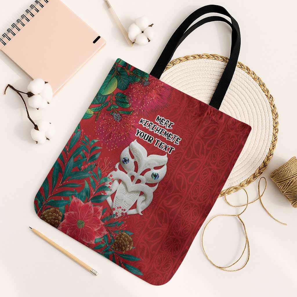 Maori Wheku Meri Kirihimete Personalised Tote Bag All Red Indigenous Maori Motif - Aussie Hoodie