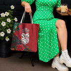 Maori Wheku Meri Kirihimete Personalised Tote Bag All Red Indigenous Maori Motif - Aussie Hoodie