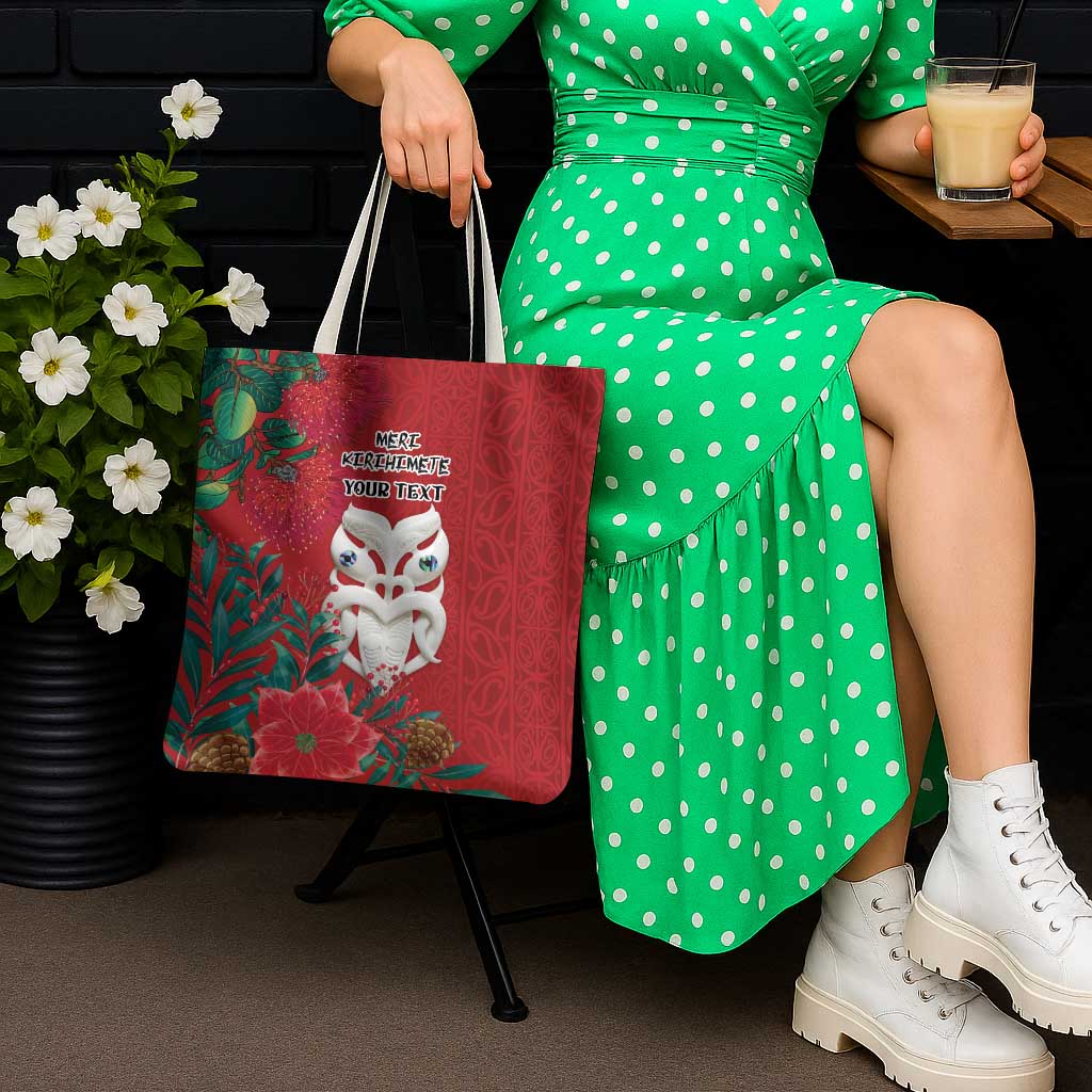 Maori Wheku Meri Kirihimete Personalised Tote Bag All Red Indigenous Maori Motif - Aussie Hoodie