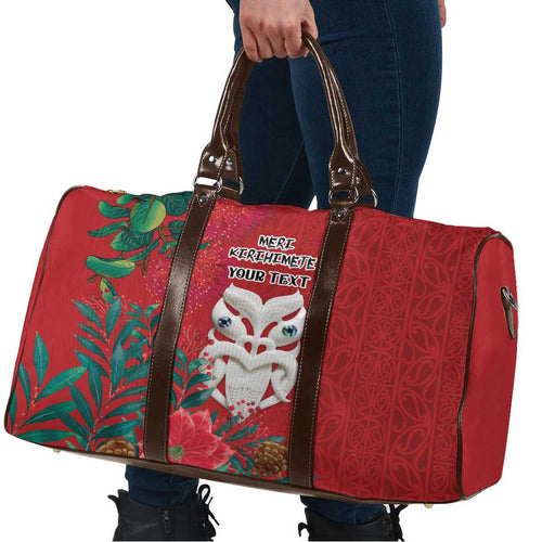 Maori Wheku Meri Kirihimete Personalised Travel Bag All Red Indigenous Maori Motif - Aussie Hoodie