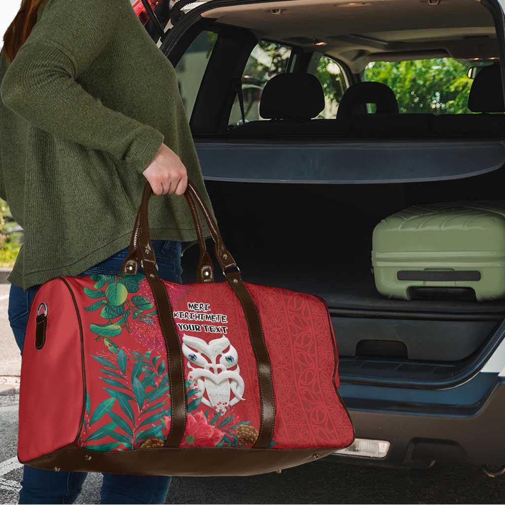 Maori Wheku Meri Kirihimete Personalised Travel Bag All Red Indigenous Maori Motif - Aussie Hoodie