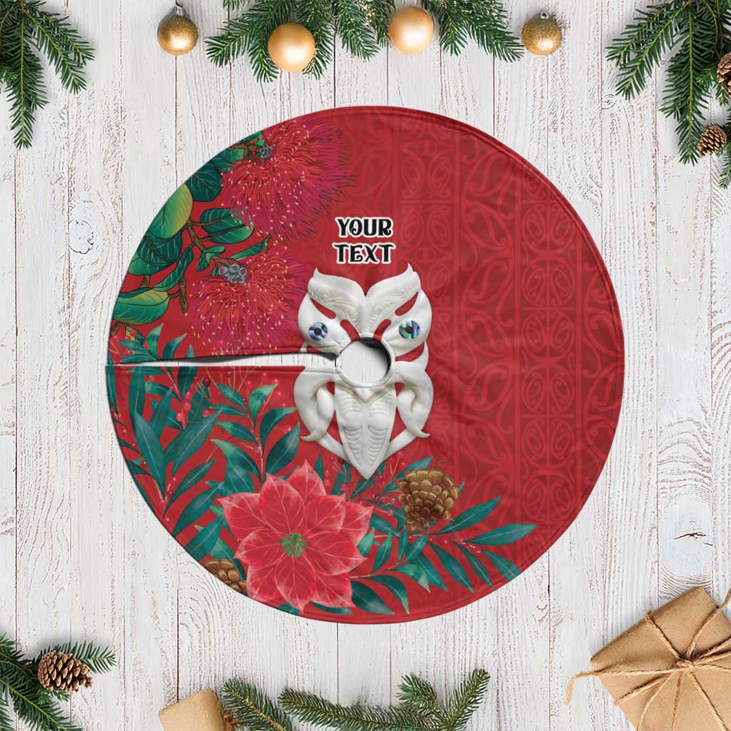 Maori Wheku Meri Kirihimete Personalised Tree Skirt All Red Indigenous Maori Motif - Aussie Hoodie