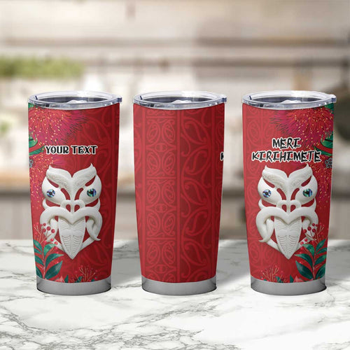 Maori Wheku Meri Kirihimete Personalised Tumbler Cup All Red Indigenous Maori Motif - Aussie Hoodie