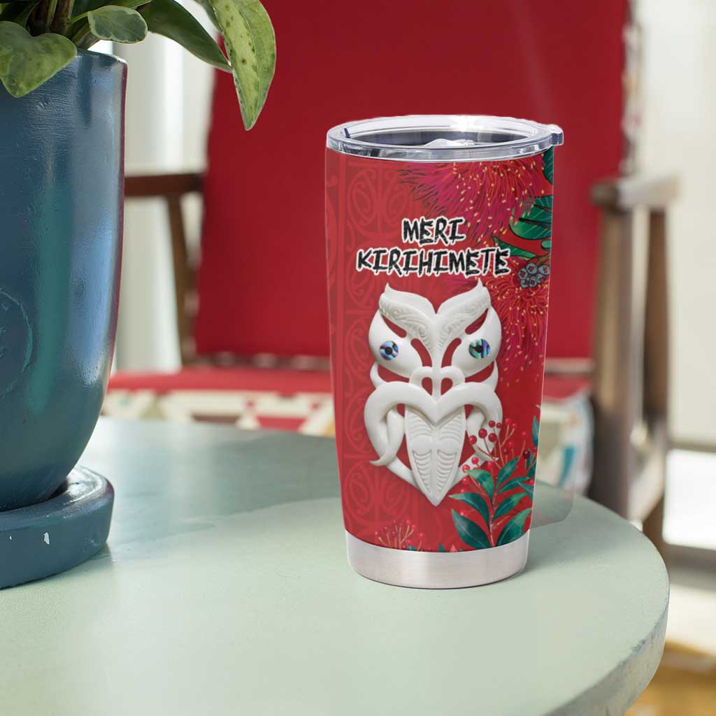 Maori Wheku Meri Kirihimete Personalised Tumbler Cup All Red Indigenous Maori Motif - Aussie Hoodie