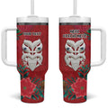 Maori Wheku Meri Kirihimete Personalised Tumbler With Handle All Red Indigenous Maori Motif - Aussie Hoodie