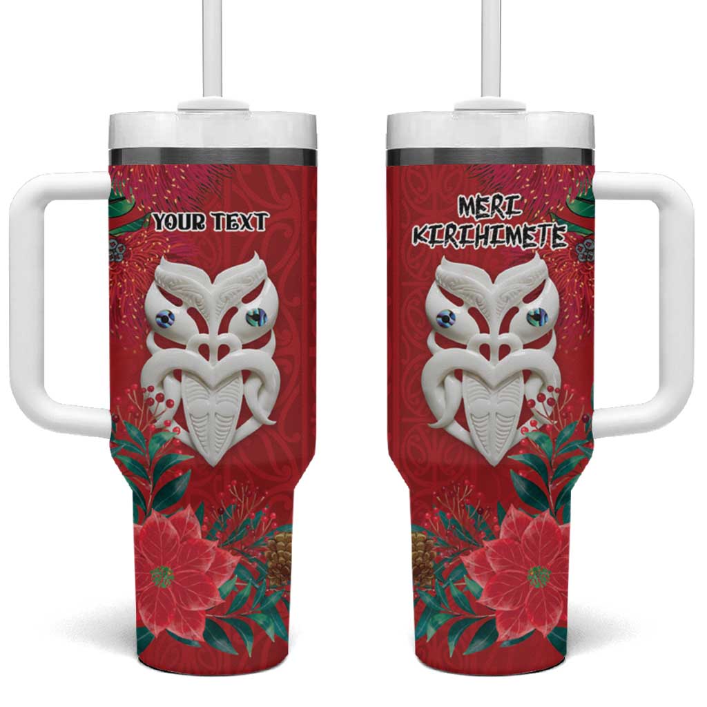 Maori Wheku Meri Kirihimete Personalised Tumbler With Handle All Red Indigenous Maori Motif - Aussie Hoodie