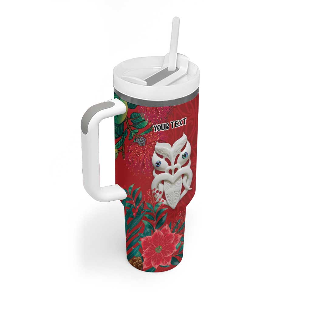 Maori Wheku Meri Kirihimete Personalised Tumbler With Handle All Red Indigenous Maori Motif - Aussie Hoodie