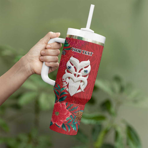 Maori Wheku Meri Kirihimete Personalised Tumbler With Handle All Red Indigenous Maori Motif - Aussie Hoodie