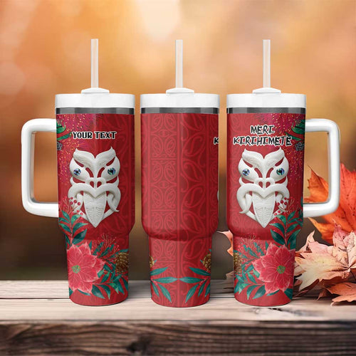 Maori Wheku Meri Kirihimete Personalised Tumbler With Handle All Red Indigenous Maori Motif - Aussie Hoodie