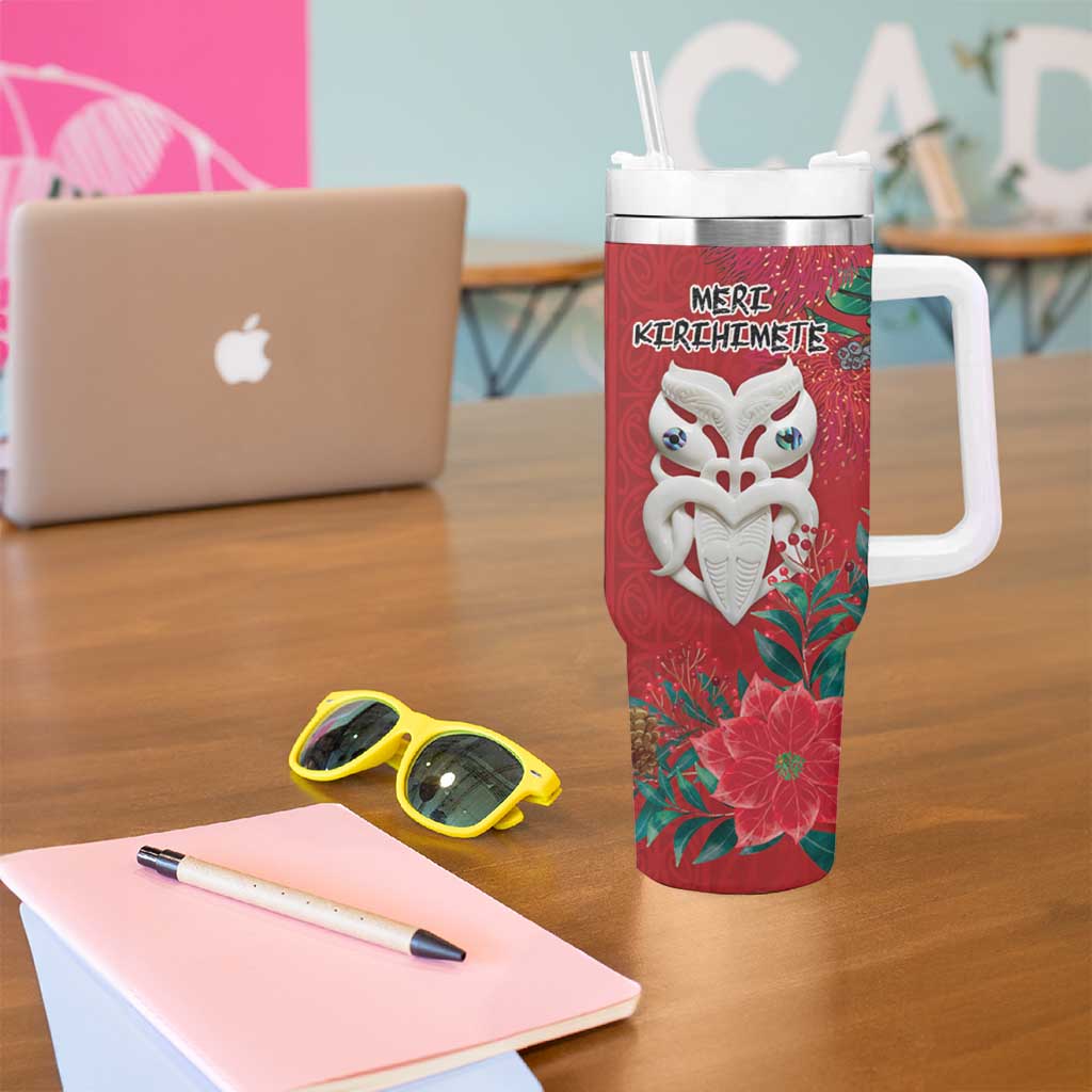 Maori Wheku Meri Kirihimete Personalised Tumbler With Handle All Red Indigenous Maori Motif - Aussie Hoodie