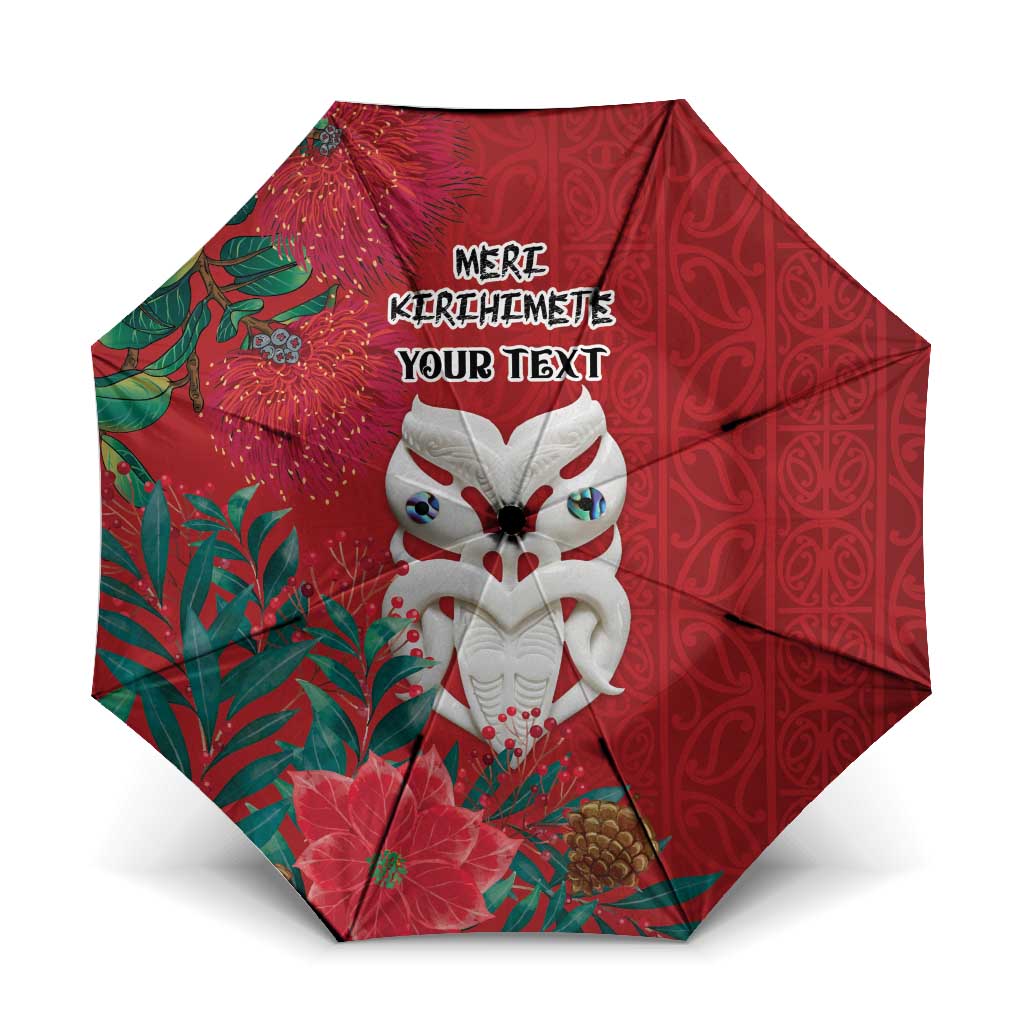 Maori Wheku Meri Kirihimete Personalised Umbrella All Red Indigenous Maori Motif - Aussie Hoodie