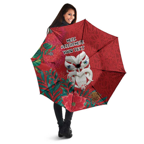 Maori Wheku Meri Kirihimete Personalised Umbrella All Red Indigenous Maori Motif - Aussie Hoodie