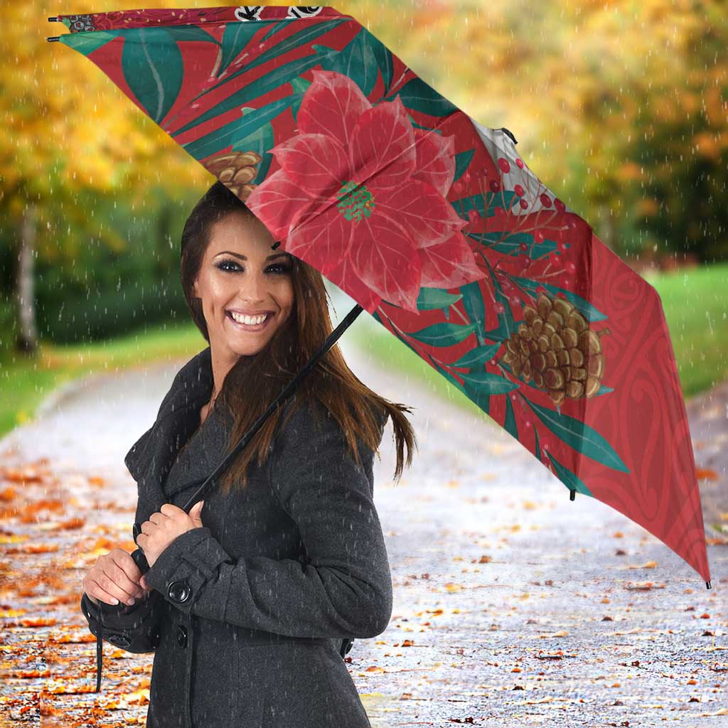 Maori Wheku Meri Kirihimete Personalised Umbrella All Red Indigenous Maori Motif - Aussie Hoodie