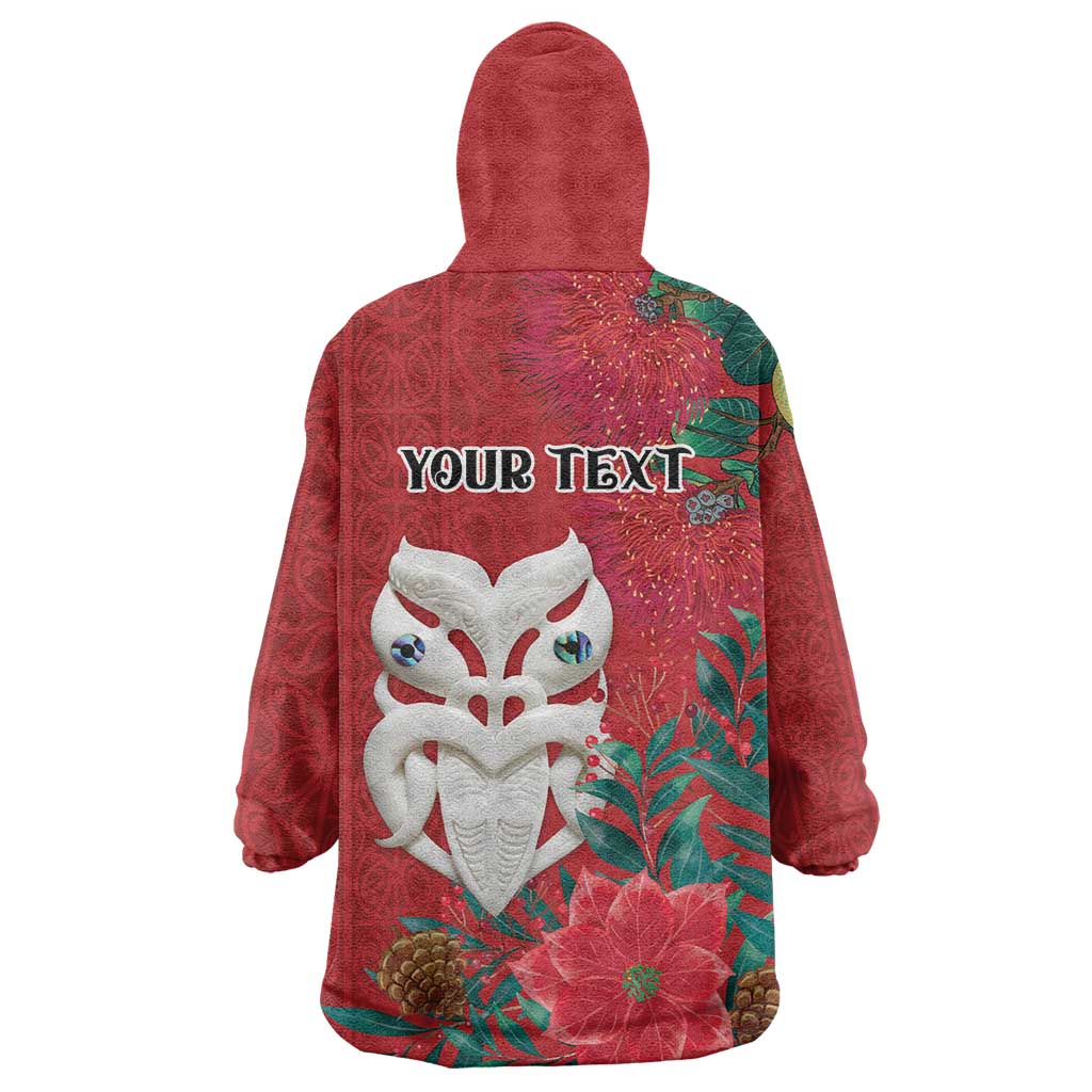 Maori Wheku Meri Kirihimete Personalised Wearable Blanket Hoodie All Red Indigenous Maori Motif - Aussie Hoodie