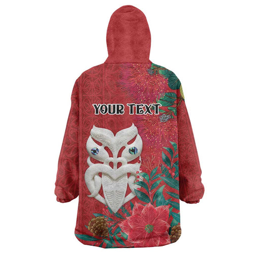 Maori Wheku Meri Kirihimete Personalised Wearable Blanket Hoodie All Red Indigenous Maori Motif - Aussie Hoodie