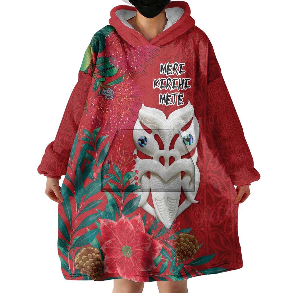 Maori Wheku Meri Kirihimete Personalised Wearable Blanket Hoodie All Red Indigenous Maori Motif - Aussie Hoodie