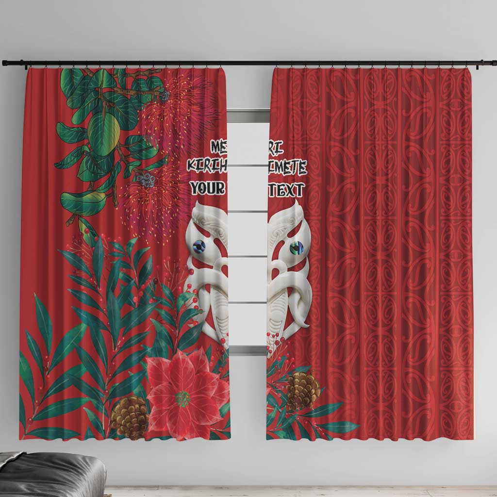 Maori Wheku Meri Kirihimete Personalised Window Curtain All Red Indigenous Maori Motif - Aussie Hoodie