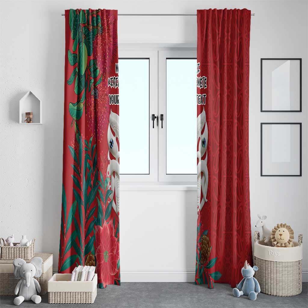 Maori Wheku Meri Kirihimete Personalised Window Curtain All Red Indigenous Maori Motif - Aussie Hoodie