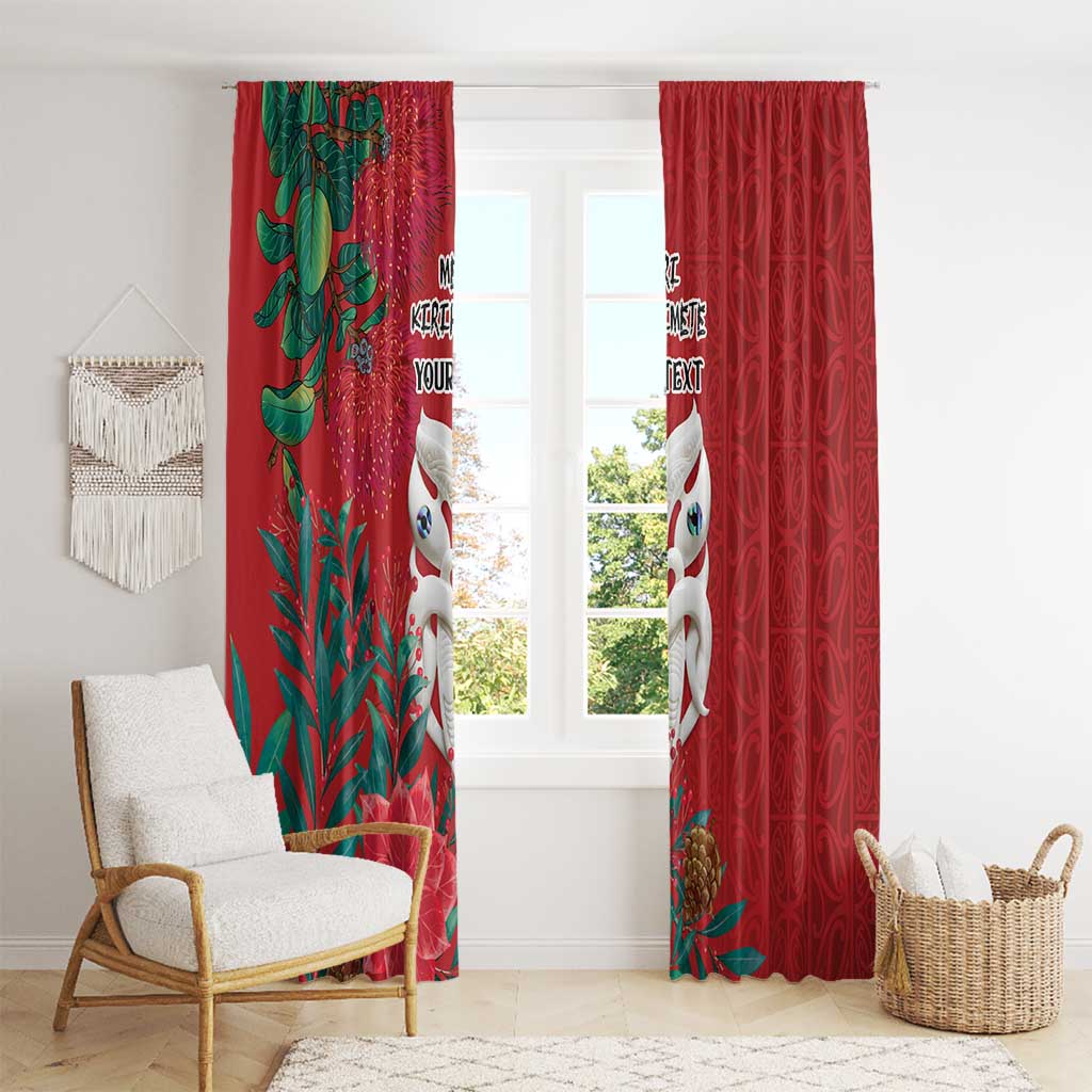 Maori Wheku Meri Kirihimete Personalised Window Curtain All Red Indigenous Maori Motif - Aussie Hoodie