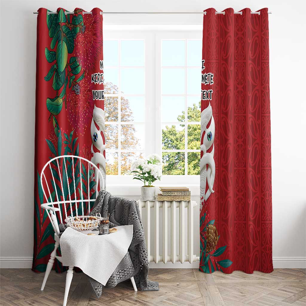 Maori Wheku Meri Kirihimete Personalised Window Curtain All Red Indigenous Maori Motif - Aussie Hoodie