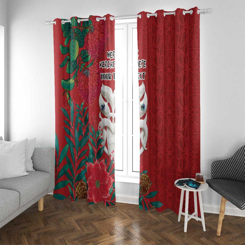 Maori Wheku Meri Kirihimete Personalised Window Curtain All Red Indigenous Maori Motif - Aussie Hoodie