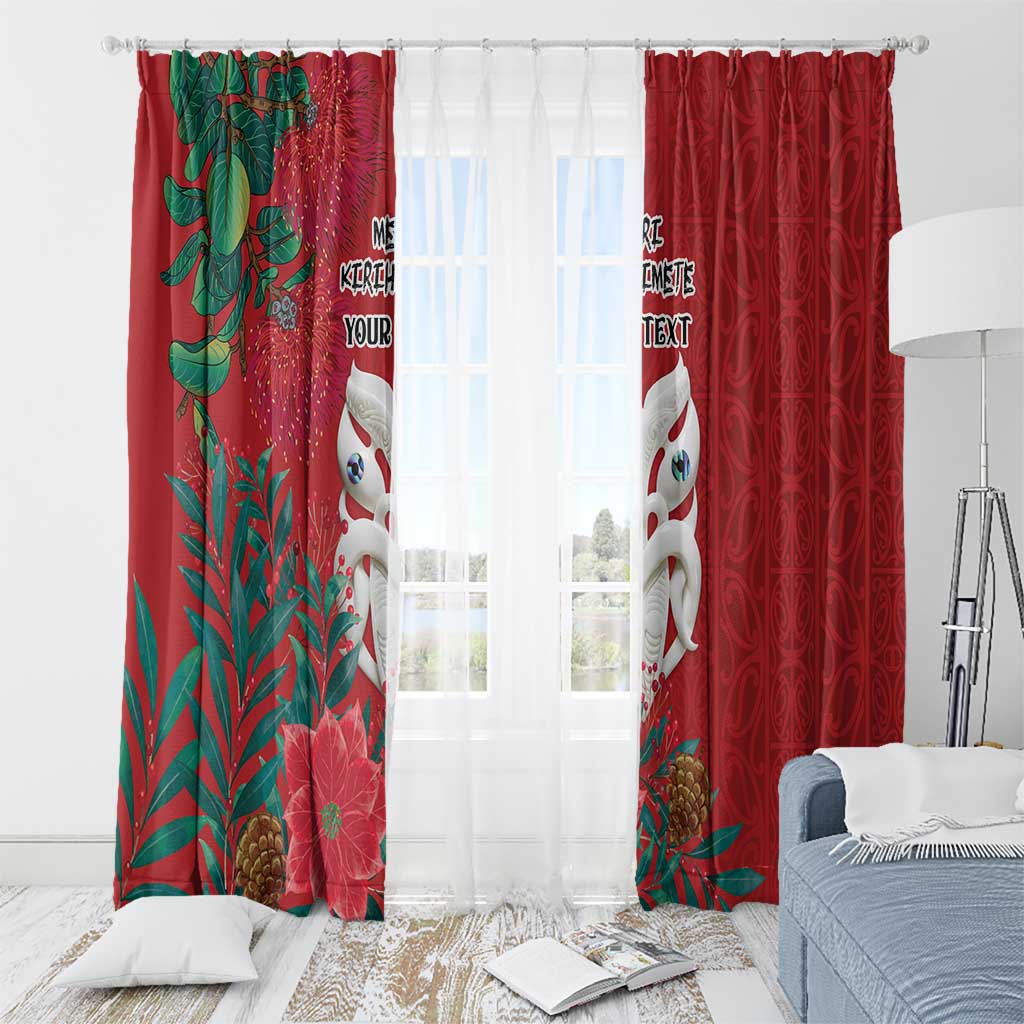 Maori Wheku Meri Kirihimete Personalised Window Curtain All Red Indigenous Maori Motif - Aussie Hoodie