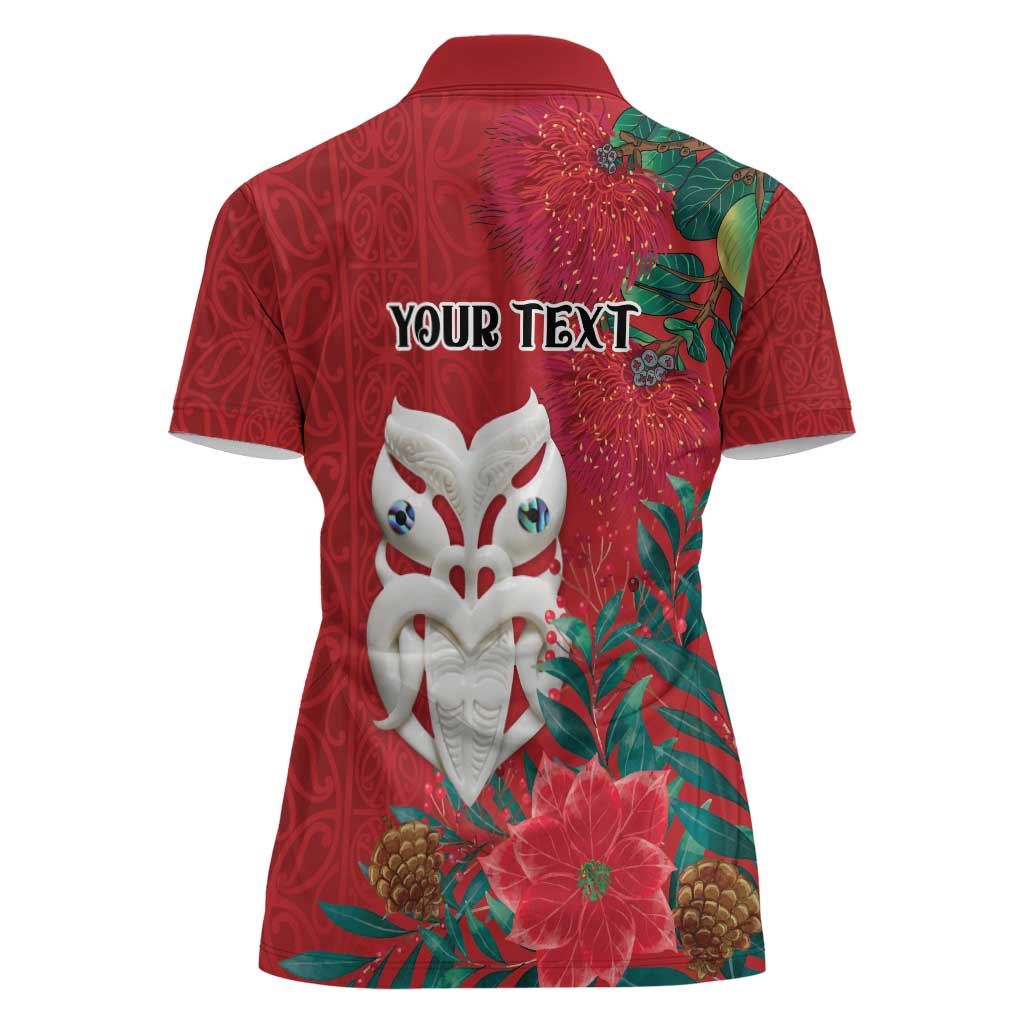 Maori Wheku Meri Kirihimete Personalised Women Polo Shirt All Red Indigenous Maori Motif - Aussie Hoodie