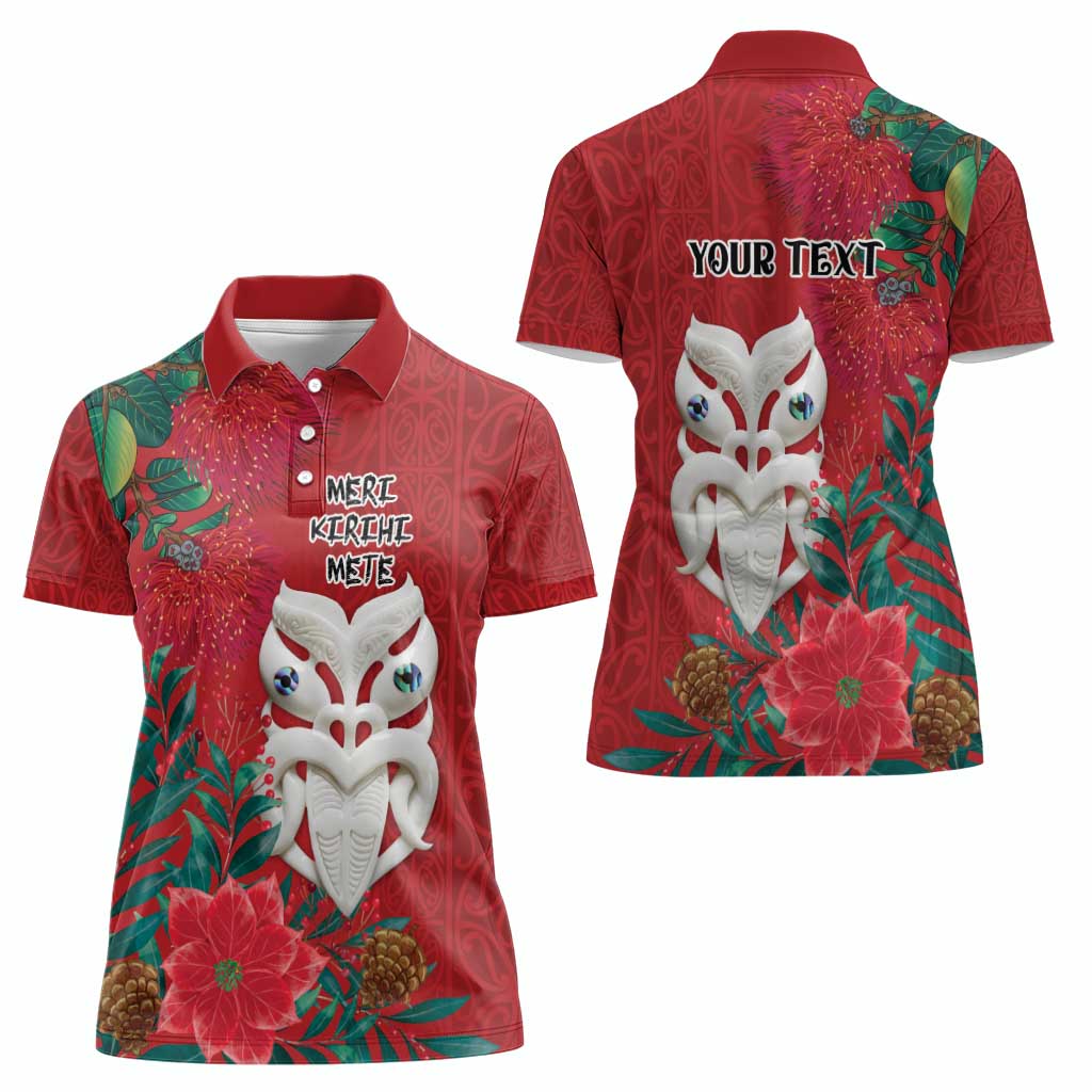 Maori Wheku Meri Kirihimete Personalised Women Polo Shirt All Red Indigenous Maori Motif - Aussie Hoodie