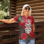 Maori Wheku Meri Kirihimete Personalised Women Polo Shirt All Red Indigenous Maori Motif - Aussie Hoodie