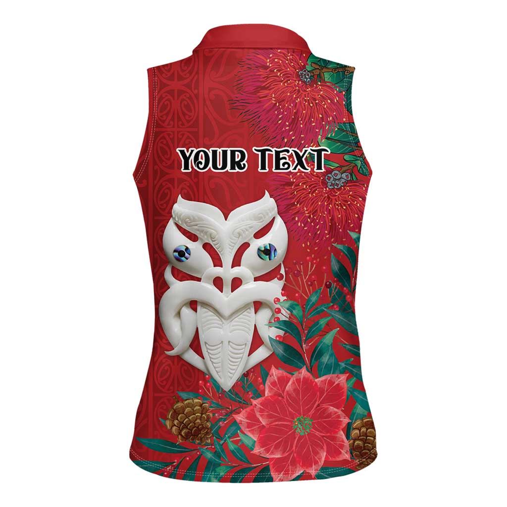 Maori Wheku Meri Kirihimete Personalised Women Sleeveless Polo Shirt All Red Indigenous Maori Motif - Aussie Hoodie