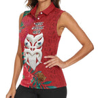 Maori Wheku Meri Kirihimete Personalised Women Sleeveless Polo Shirt All Red Indigenous Maori Motif - Aussie Hoodie