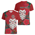 Maori Wheku Meri Kirihimete Personalised Women V-Neck T-Shirt All Red Indigenous Maori Motif - Aussie Hoodie