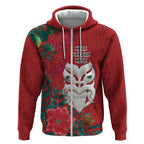 Maori Wheku Meri Kirihimete Personalised Zip Hoodie All Red Indigenous Maori Motif - Aussie Hoodie