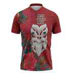 Maori Wheku Meri Kirihimete Personalised Zipper Polo Shirt All Red Indigenous Maori Motif - Aussie Hoodie
