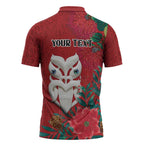 Maori Wheku Meri Kirihimete Personalised Zipper Polo Shirt All Red Indigenous Maori Motif - Aussie Hoodie