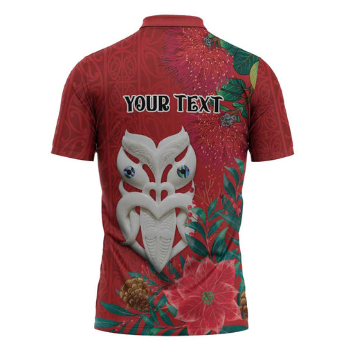 Maori Wheku Meri Kirihimete Personalised Zipper Polo Shirt All Red Indigenous Maori Motif - Aussie Hoodie