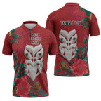 Maori Wheku Meri Kirihimete Personalised Zipper Polo Shirt All Red Indigenous Maori Motif - Aussie Hoodie