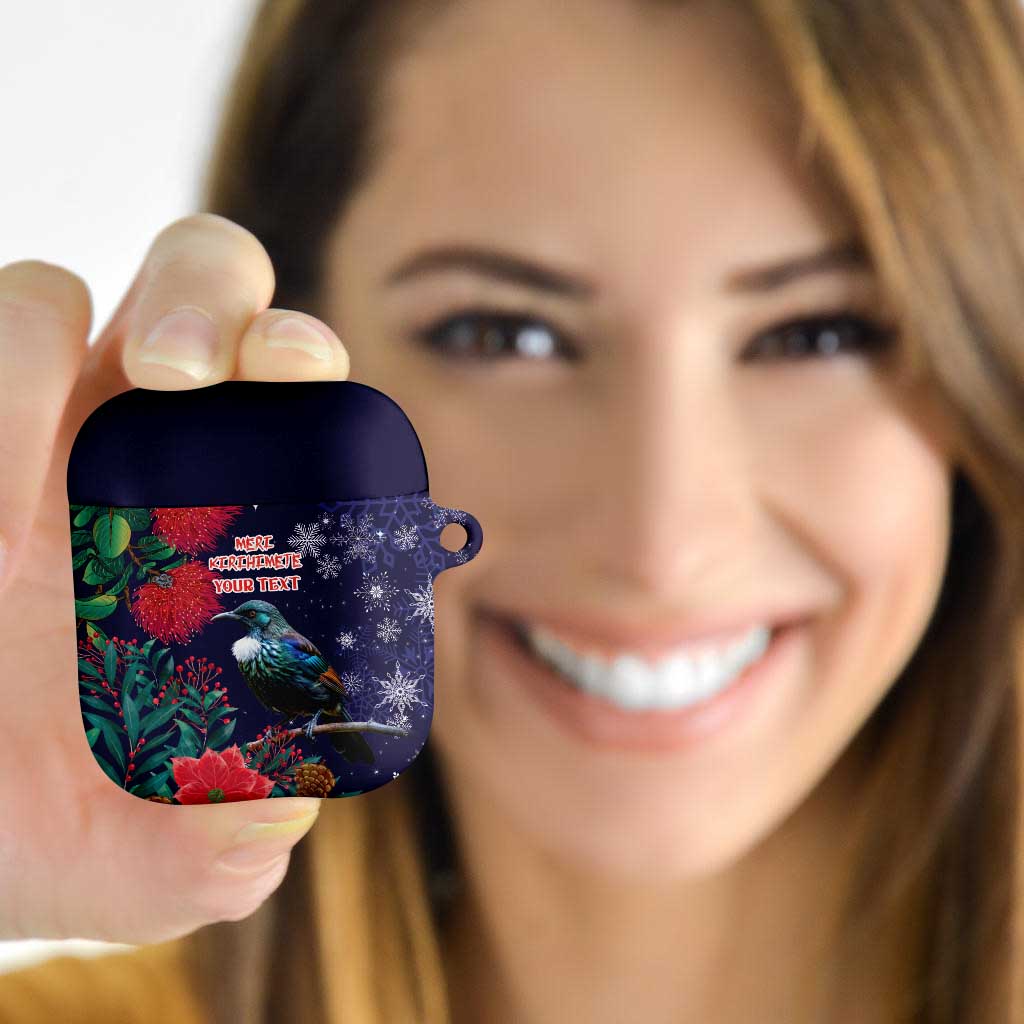 Tui Meri Kirihimete Personalised AirPods Case Pohutukawa Flowers Blue Motif - Aussie Hoodie