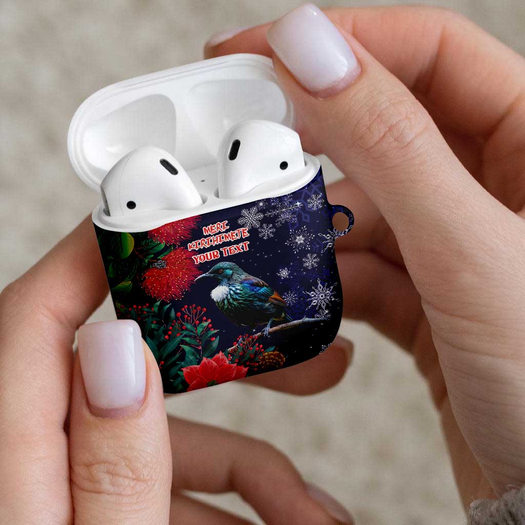 Tui Meri Kirihimete Personalised AirPods Case Pohutukawa Flowers Blue Motif - Aussie Hoodie