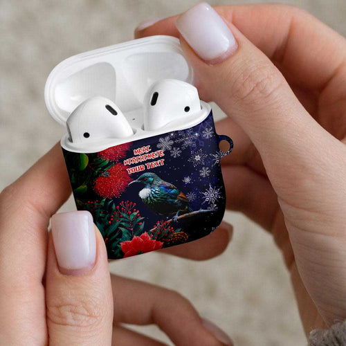 Tui Meri Kirihimete Personalised AirPods Case Pohutukawa Flowers Blue Motif - Aussie Hoodie
