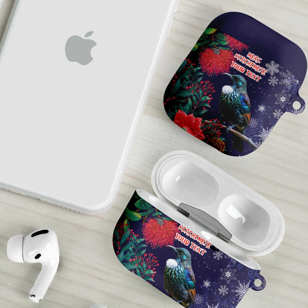 Tui Meri Kirihimete Personalised AirPods Case Pohutukawa Flowers Blue Motif - Aussie Hoodie