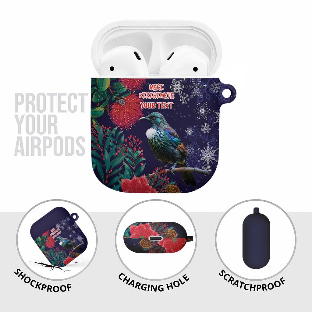 Tui Meri Kirihimete Personalised AirPods Case Pohutukawa Flowers Blue Motif - Aussie Hoodie