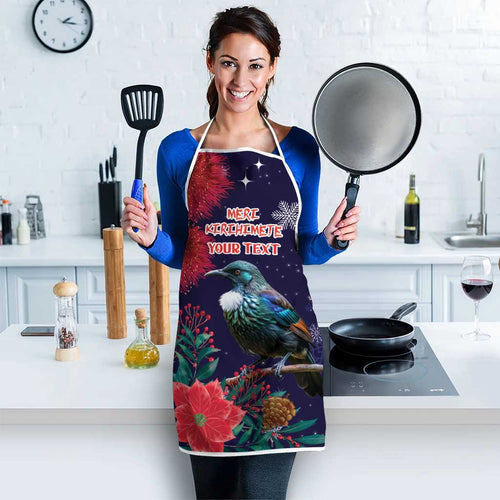 Tui Meri Kirihimete Personalised Apron Pohutukawa Flowers Blue Motif - Aussie Hoodie