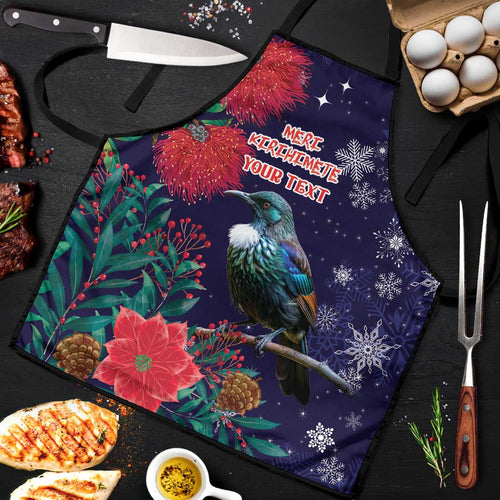 Tui Meri Kirihimete Personalised Apron Pohutukawa Flowers Blue Motif - Aussie Hoodie