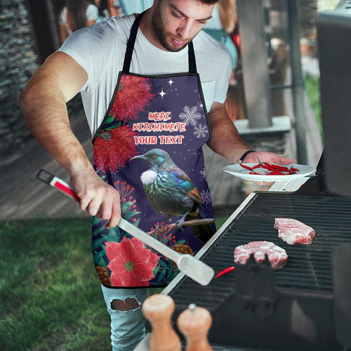 Tui Meri Kirihimete Personalised Apron Pohutukawa Flowers Blue Motif - Aussie Hoodie