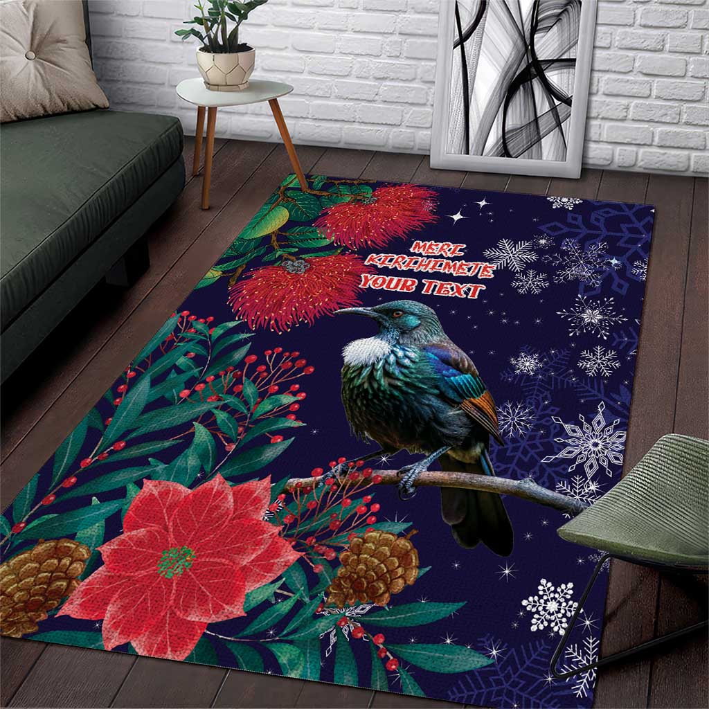 Tui Meri Kirihimete Personalised Area Rug Pohutukawa Flowers Blue Motif - Aussie Hoodie