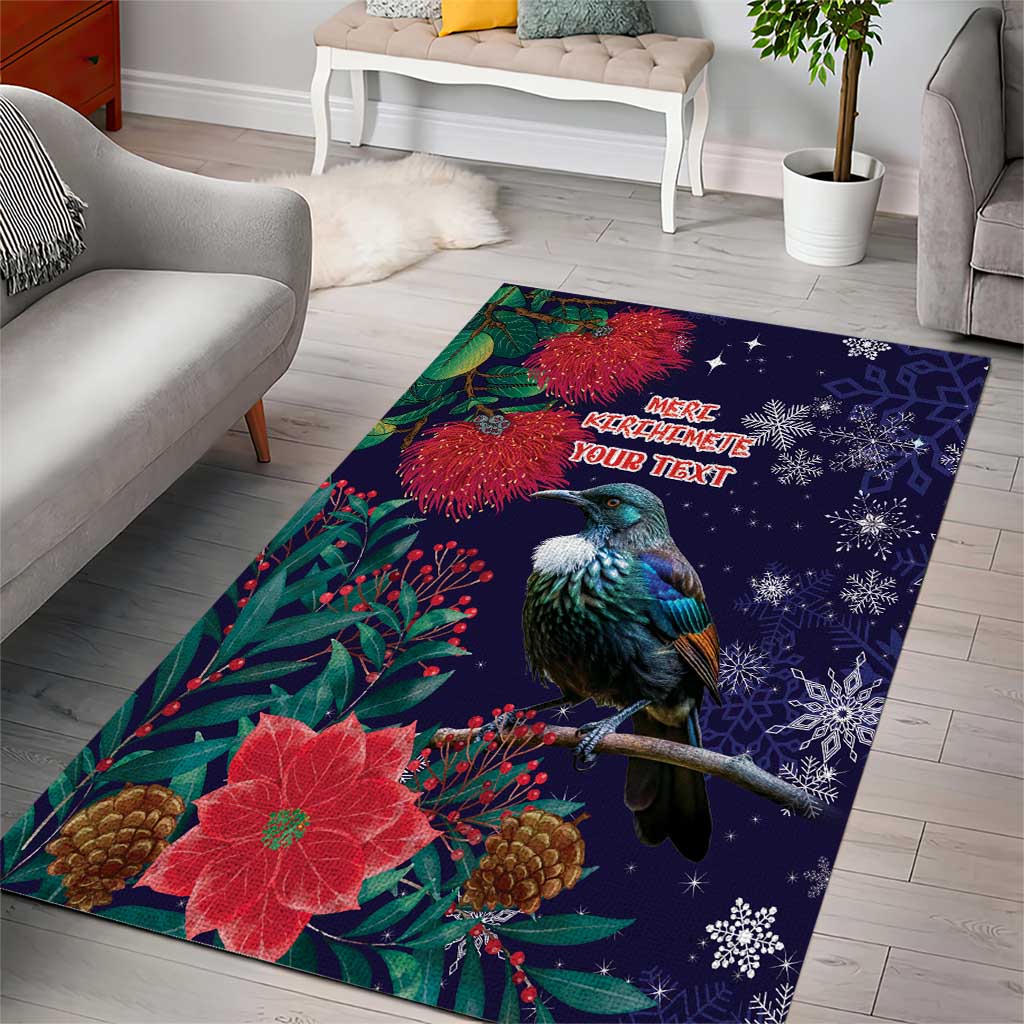 Tui Meri Kirihimete Personalised Area Rug Pohutukawa Flowers Blue Motif - Aussie Hoodie