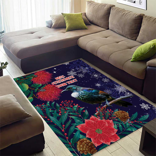 Tui Meri Kirihimete Personalised Area Rug Pohutukawa Flowers Blue Motif - Aussie Hoodie