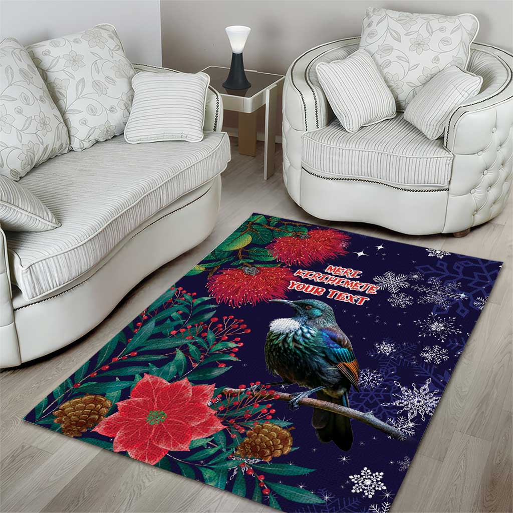 Tui Meri Kirihimete Personalised Area Rug Pohutukawa Flowers Blue Motif - Aussie Hoodie